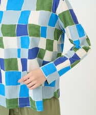 NGKEF16200 GIANNI LO GIUDICE(ジャンニ ロ ジュディチェ) [洗える・日本製]コットン天竺ブロックチェックプリントカットソー ブルーネイビー