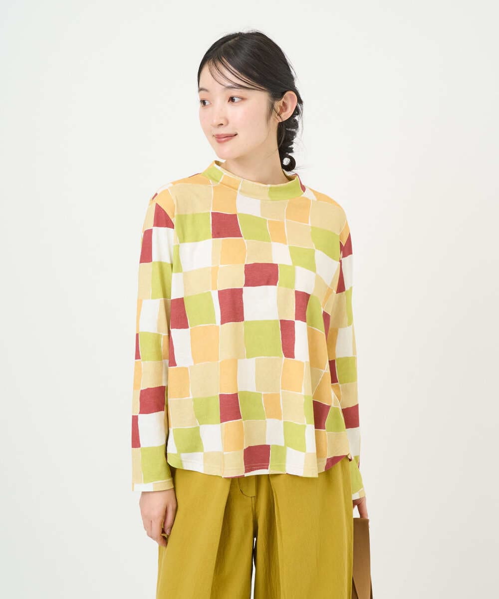 NGKEF16200 GIANNI LO GIUDICE(ジャンニ ロ ジュディチェ) [洗える・日本製]コットン天竺ブロックチェックプリントカットソー イエローベージュ