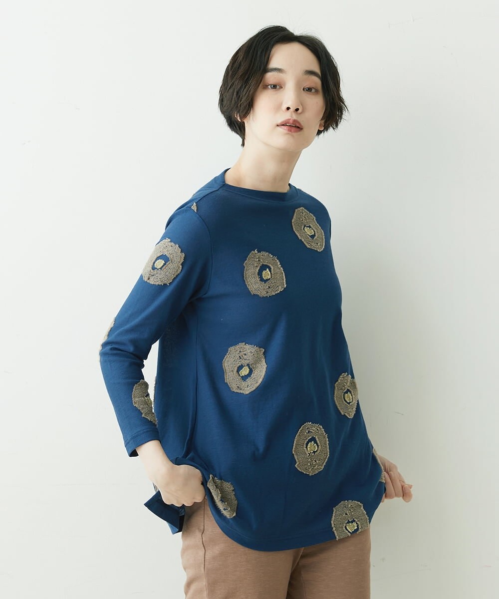 NGKET10250 GIANNI LO GIUDICE(ジャンニ ロ ジュディチェ) [日本製]綿麻カットドットジャガードプルオーバー ネイビー
