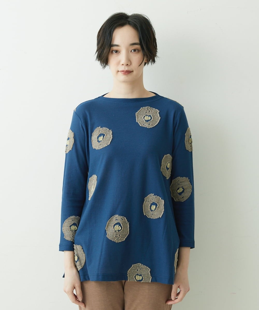 NGKET10250 GIANNI LO GIUDICE(ジャンニ ロ ジュディチェ) [日本製]綿麻カットドットジャガードプルオーバー ネイビー