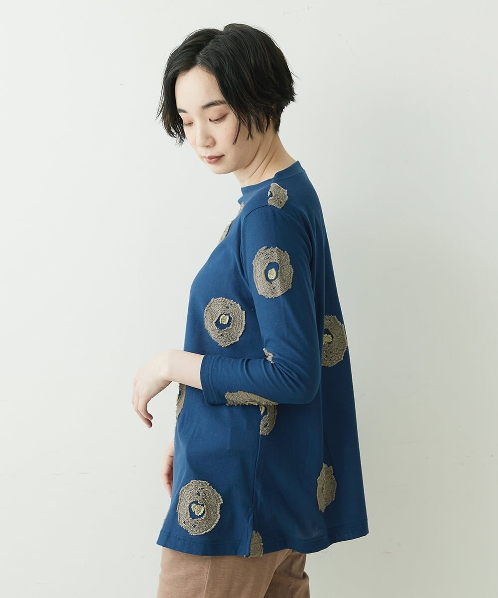 NGKET10250 GIANNI LO GIUDICE(ジャンニ ロ ジュディチェ) [日本製]綿麻カットドットジャガードプルオーバー ネイビー