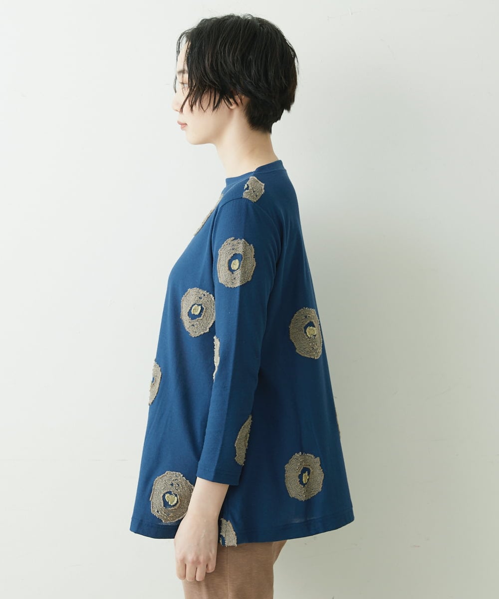 NGKET10250 GIANNI LO GIUDICE(ジャンニ ロ ジュディチェ) [日本製]綿麻カットドットジャガードプルオーバー ネイビー