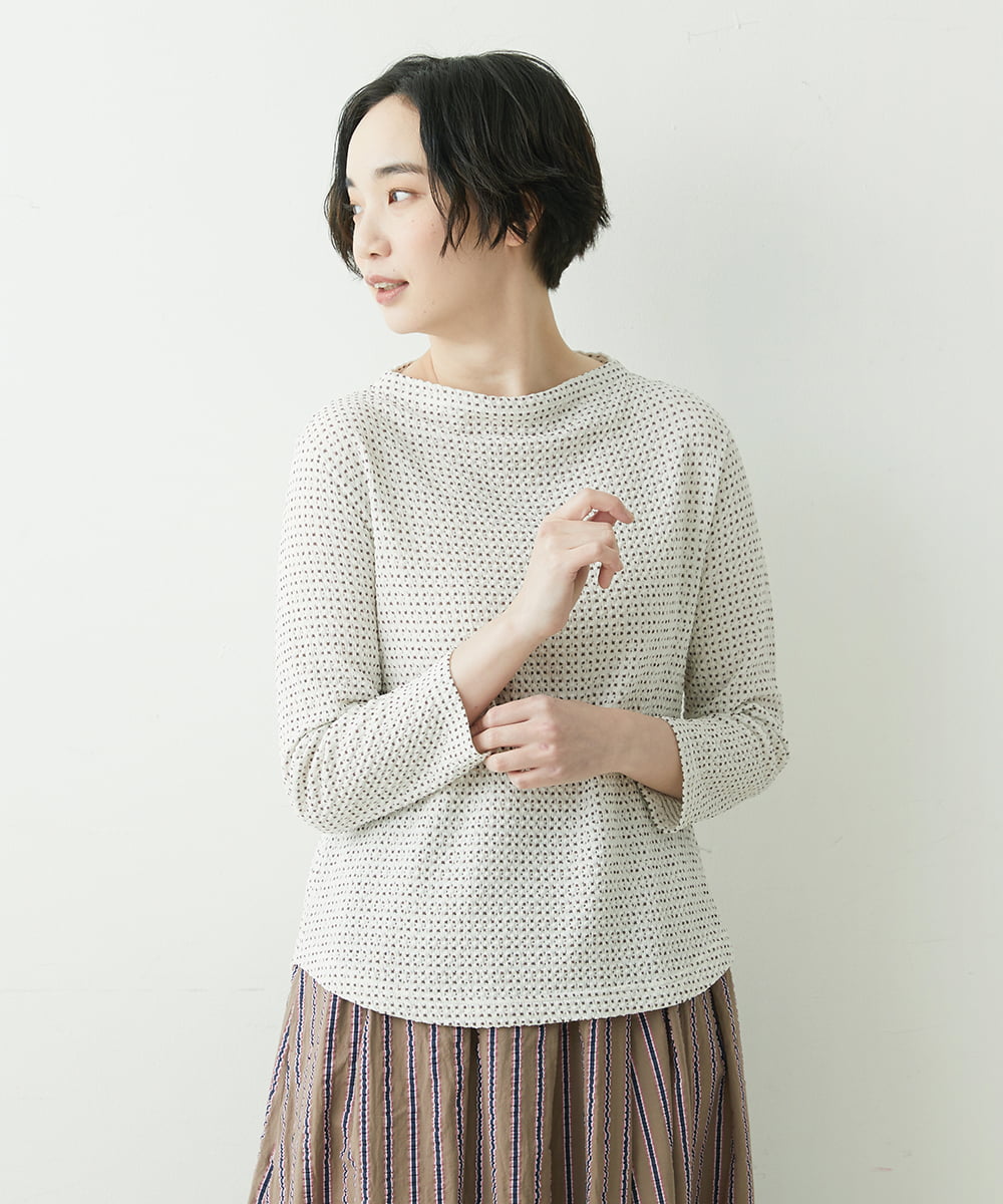 NGKET12230 GIANNI LO GIUDICE(ジャンニ ロ ジュディチェ) [日本製]ドットツイストジャガードプルオーバー ホワイト
