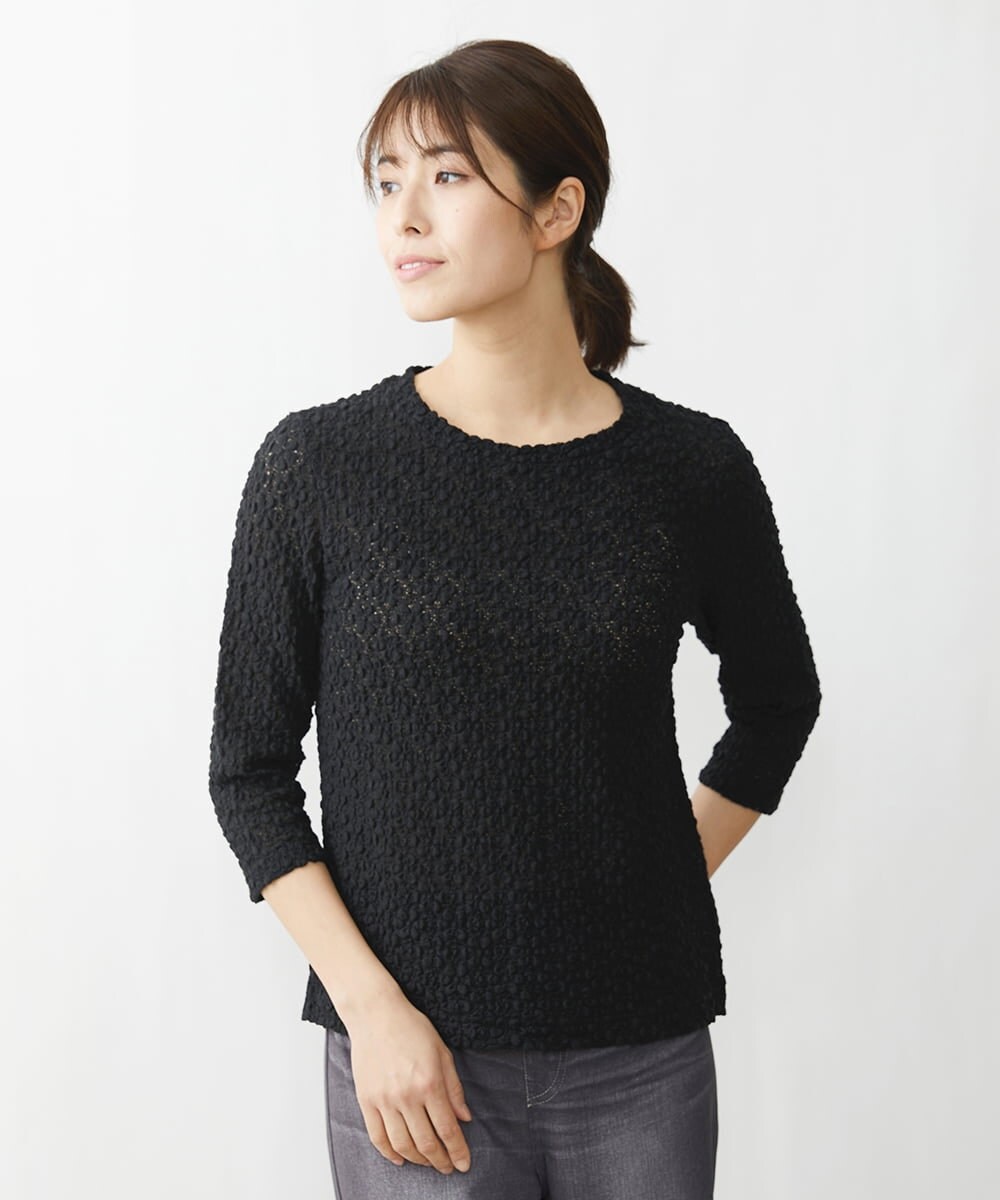 NGKET24130 GIANNI LO GIUDICE(ジャンニ ロ ジュディチェ) [洗える]ストレッチレースジャージカットソー ブラック