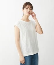 NGKEU27110 GIANNI LO GIUDICE(ジャンニ ロ ジュディチェ) [洗える・日本製]キョウネンジャガードフレンチスリーブカットソー ホワイト