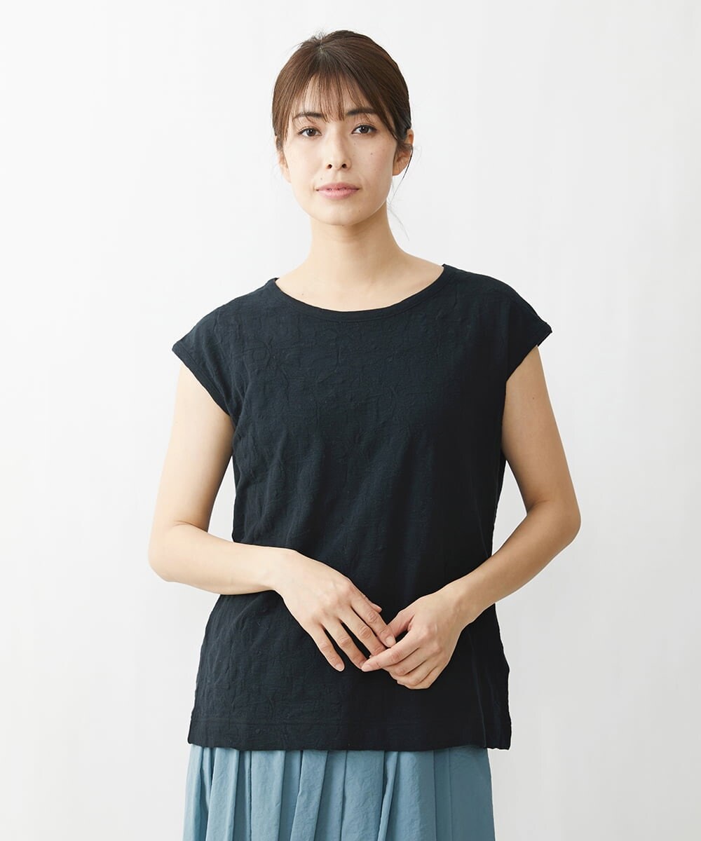 NGKEU27110 GIANNI LO GIUDICE(ジャンニ ロ ジュディチェ) [洗える・日本製]キョウネンジャガードフレンチスリーブカットソー ブラック