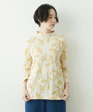 NGKEU31230 GIANNI LO GIUDICE(ジャンニ ロ ジュディチェ) [洗える・日本製]ふくれリーフ柄ジャガードプルオーバー イエロー