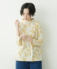 NGKEU31230 GIANNI LO GIUDICE(ジャンニ ロ ジュディチェ) [洗える・日本製]ふくれリーフ柄ジャガードプルオーバー イエロー