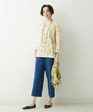 NGKEU31230 GIANNI LO GIUDICE(ジャンニ ロ ジュディチェ) [洗える・日本製]ふくれリーフ柄ジャガードプルオーバー イエロー
