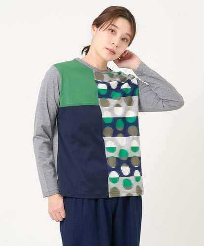 NGKEV20180  [洗える・日本製]ブロックボーダードットカットソー