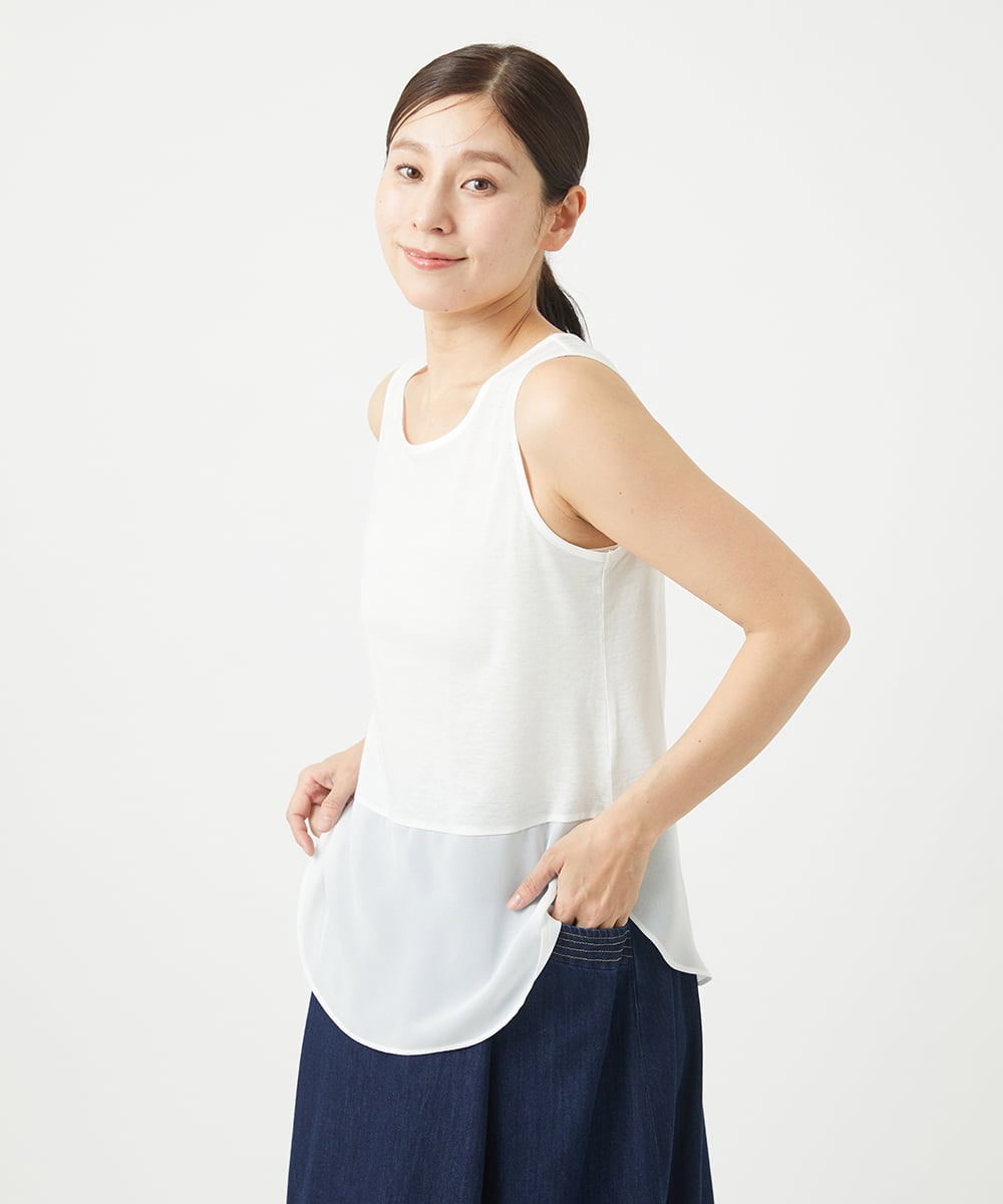 NGKGA27100 GIANNI LO GIUDICE(ジャンニ ロ ジュディチェ) [洗える・日本製]リヨセルコットンスパイラル天竺タンクトップ ホワイト