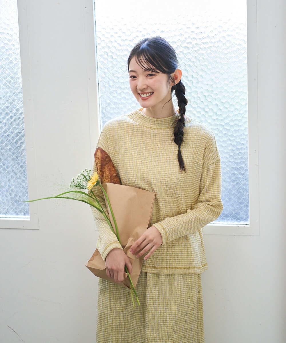 NGKGD30190 GIANNI LO GIUDICE(ジャンニ ロ ジュディチェ) [洗える・日本製]カールマイヤーチェックカットソー イエローベージュ