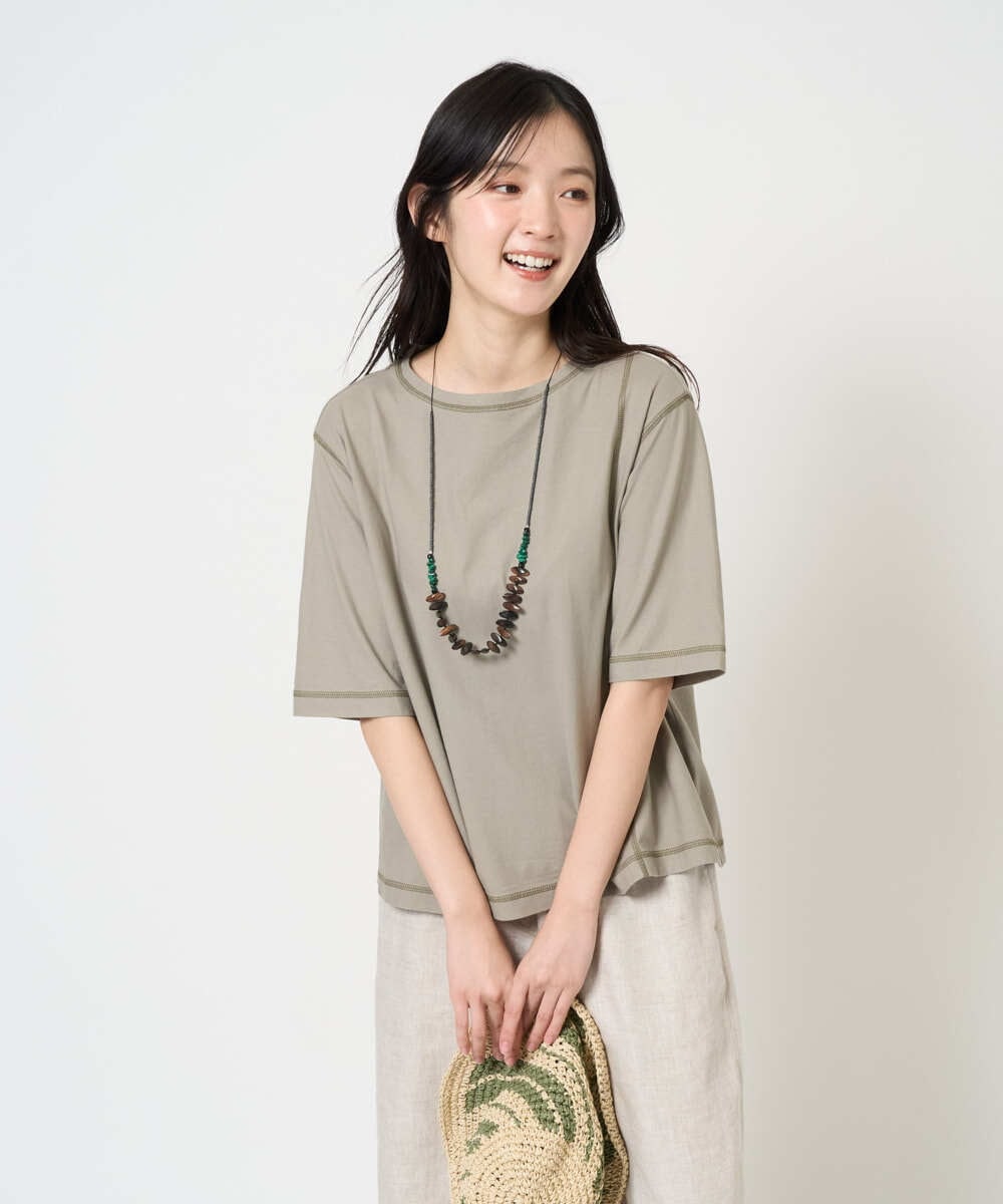 NGKGE40210 GIANNI LO GIUDICE(ジャンニ ロ ジュディチェ) [洗える]クールローレルスカイコットTシャツ カーキ