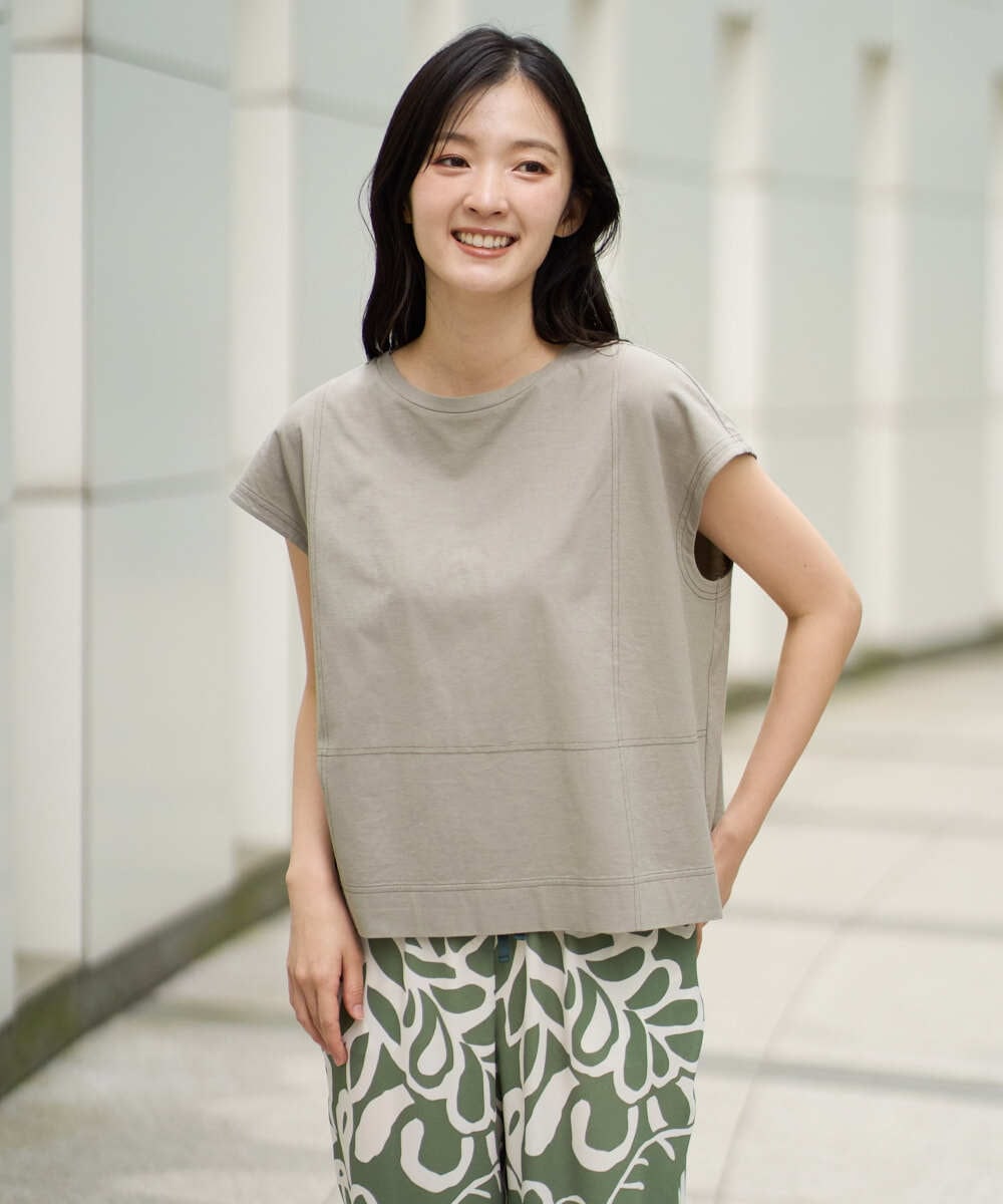 NGKGE41190 GIANNI LO GIUDICE(ジャンニ ロ ジュディチェ) [洗える]クールローレルノースリーブカットソー カーキ