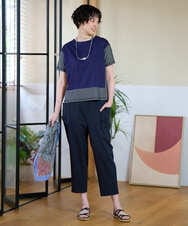 NGKGE44180 GIANNI LO GIUDICE(ジャンニ ロ ジュディチェ) [洗える・日本製]クールローレル天竺カットソー グリーン×ブルー