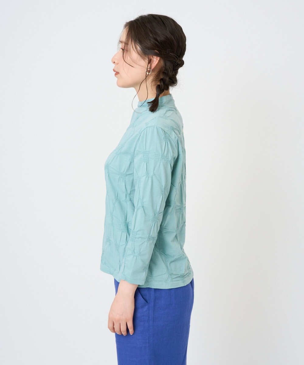 NGKGE46170 GIANNI LO GIUDICE(ジャンニ ロ ジュディチェ) [洗える・日本製]麻混シャーリングカットソー ライトブルー