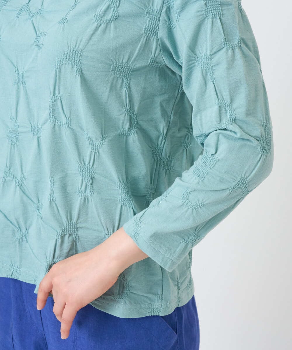 NGKGE46170 GIANNI LO GIUDICE(ジャンニ ロ ジュディチェ) [洗える・日本製]麻混シャーリングカットソー ライトブルー