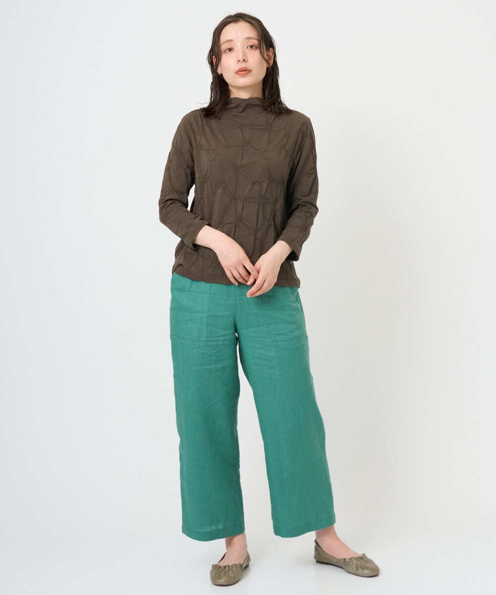 NGKGE46170 GIANNI LO GIUDICE(ジャンニ ロ ジュディチェ) [洗える・日本製]麻混シャーリングカットソー ライトブルー