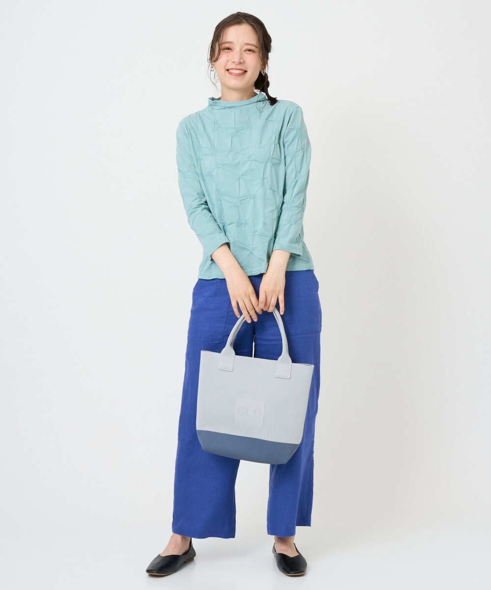 NGKGE46170 GIANNI LO GIUDICE(ジャンニ ロ ジュディチェ) [洗える・日本製]麻混シャーリングカットソー ライトブルー