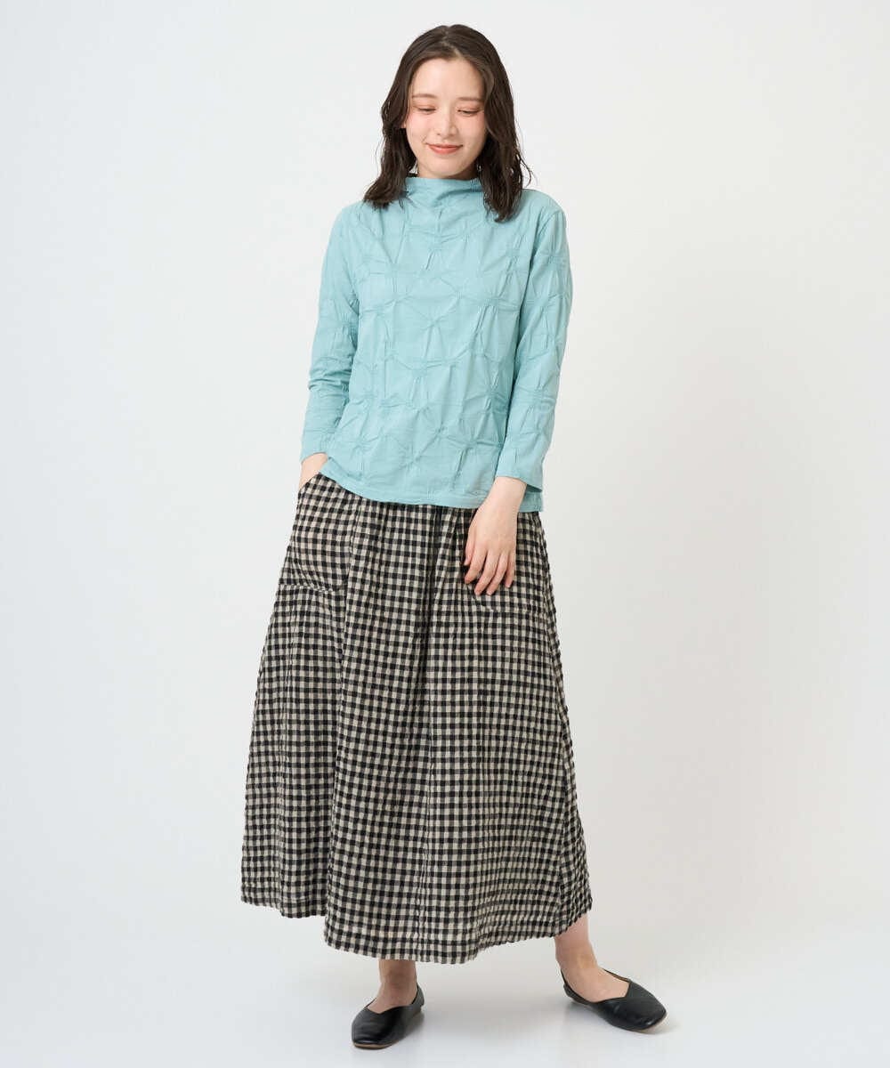 NGKGE46170 GIANNI LO GIUDICE(ジャンニ ロ ジュディチェ) [洗える・日本製]麻混シャーリングカットソー ライトブルー