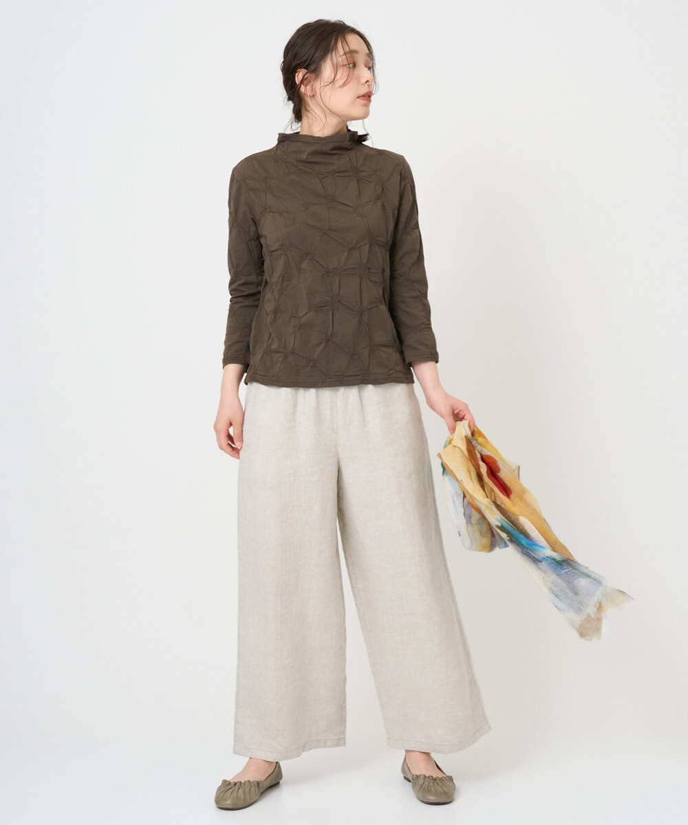 NGKGE46170 GIANNI LO GIUDICE(ジャンニ ロ ジュディチェ) [洗える・日本製]麻混シャーリングカットソー ライトブルー