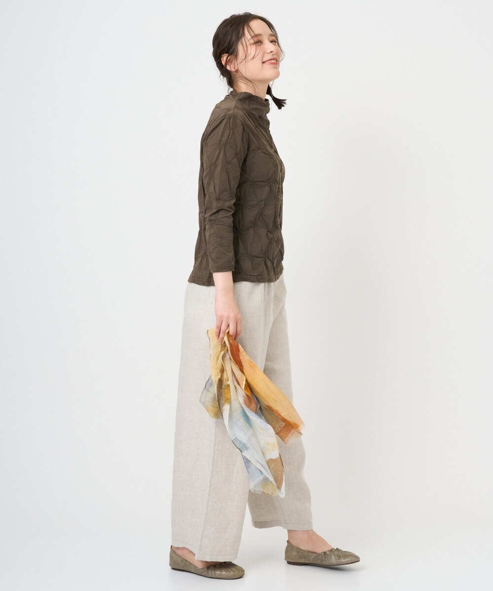 NGKGE46170 GIANNI LO GIUDICE(ジャンニ ロ ジュディチェ) [洗える・日本製]麻混シャーリングカットソー ライトブルー