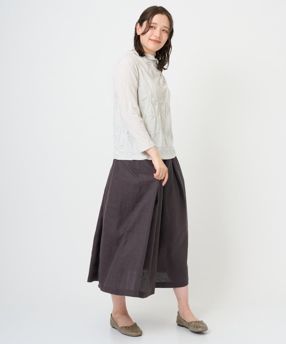 NGKGE46170 GIANNI LO GIUDICE(ジャンニ ロ ジュディチェ) [洗える・日本製]麻混シャーリングカットソー ライトブルー