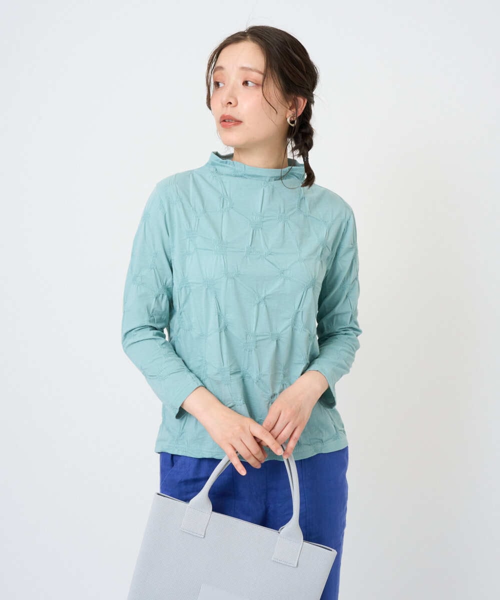 NGKGE46170 GIANNI LO GIUDICE(ジャンニ ロ ジュディチェ) [洗える・日本製]麻混シャーリングカットソー ライトブルー