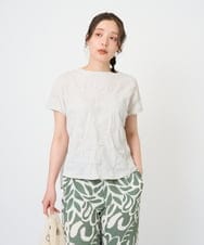 NGKGE47170 GIANNI LO GIUDICE(ジャンニ ロ ジュディチェ) [洗える・日本製]麻混シャーリングフレンチスリーブカットソー ライトブルー