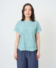 NGKGE47170 GIANNI LO GIUDICE(ジャンニ ロ ジュディチェ) [洗える・日本製]麻混シャーリングフレンチスリーブカットソー ライトブルー