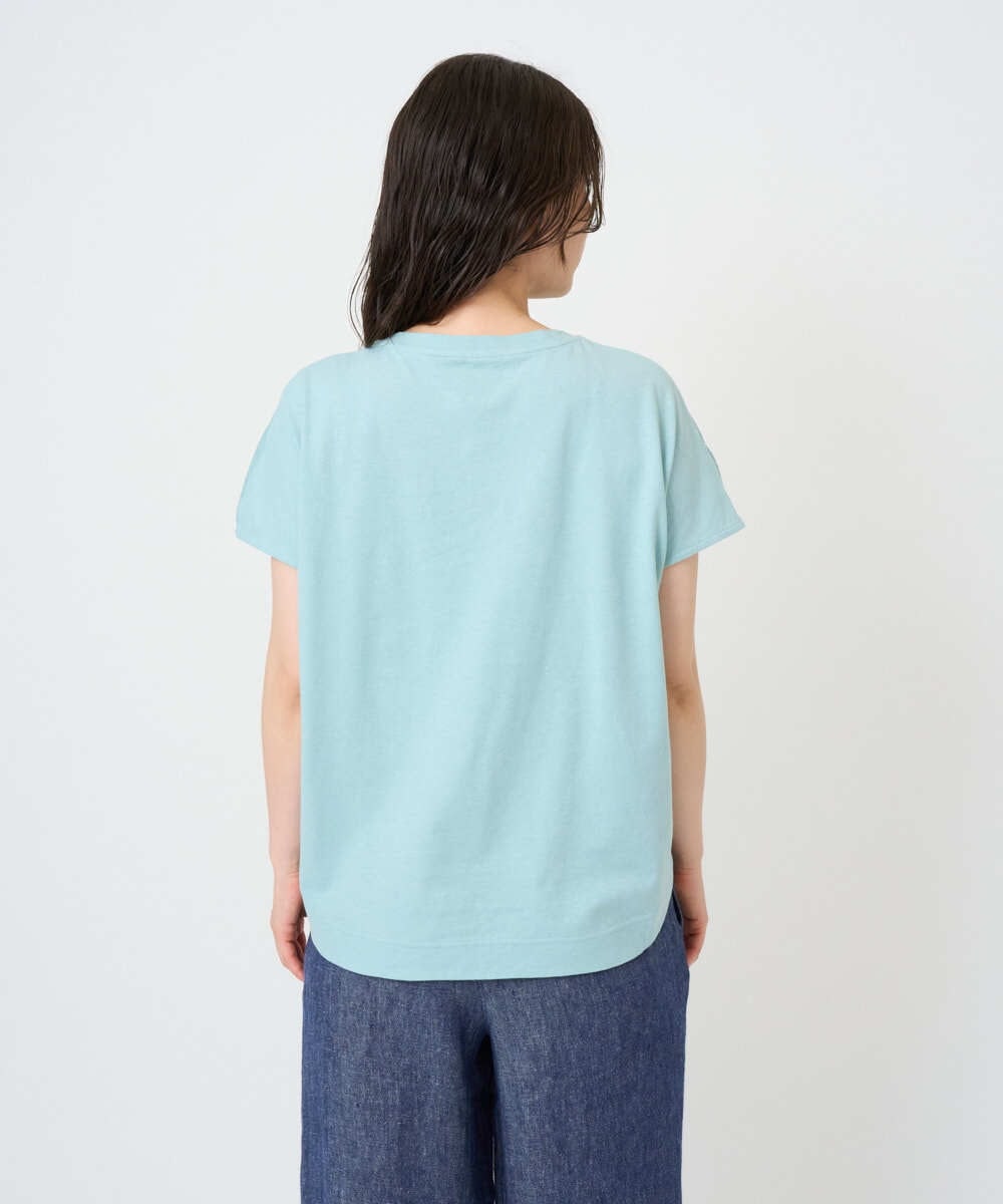 NGKGE47170 GIANNI LO GIUDICE(ジャンニ ロ ジュディチェ) [洗える・日本製]麻混シャーリングフレンチスリーブカットソー ライトブルー