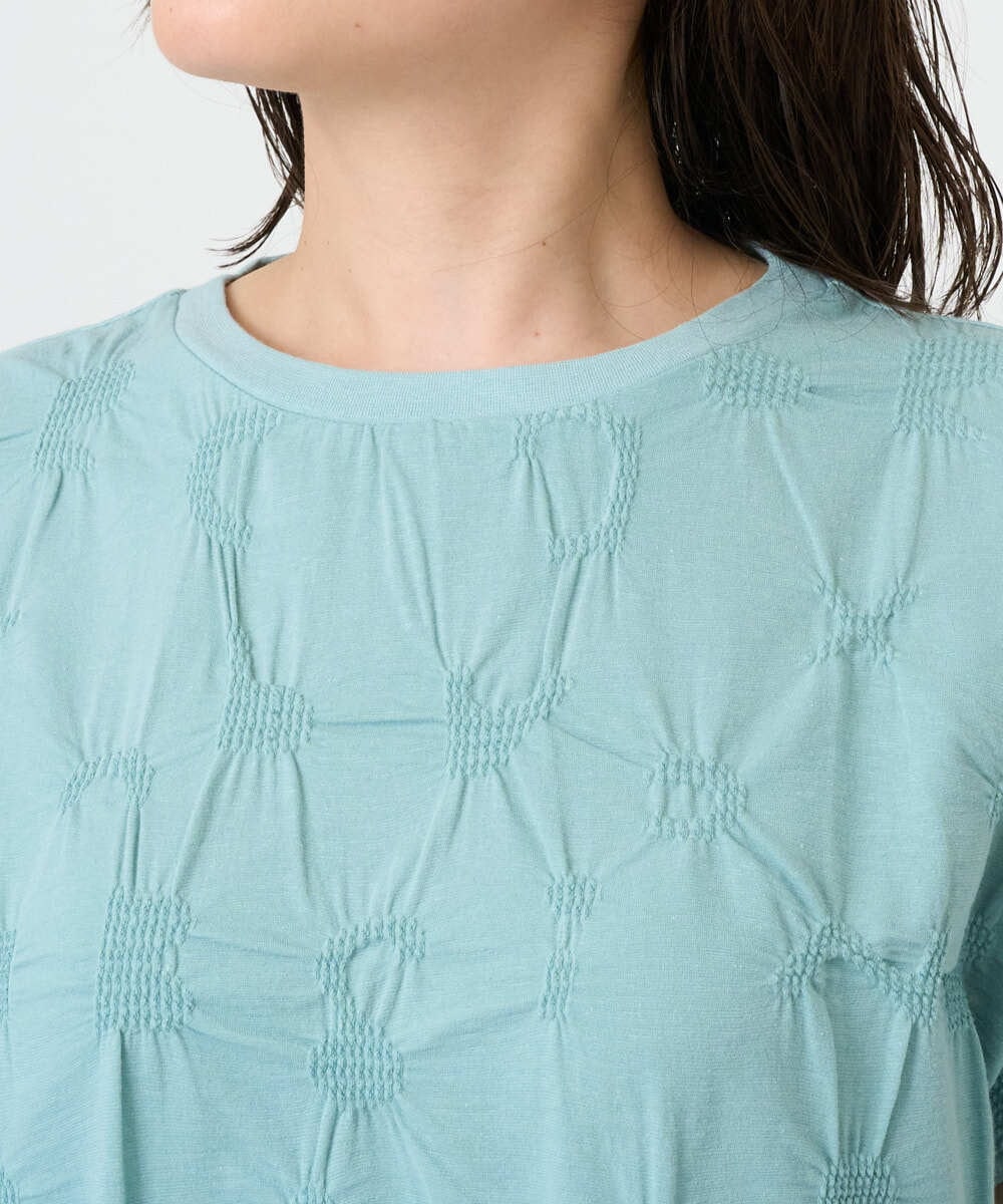 NGKGE47170 GIANNI LO GIUDICE(ジャンニ ロ ジュディチェ) [洗える・日本製]麻混シャーリングフレンチスリーブカットソー ライトブルー