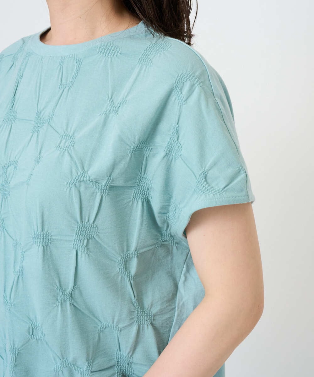 NGKGE47170 GIANNI LO GIUDICE(ジャンニ ロ ジュディチェ) [洗える・日本製]麻混シャーリングフレンチスリーブカットソー ライトブルー