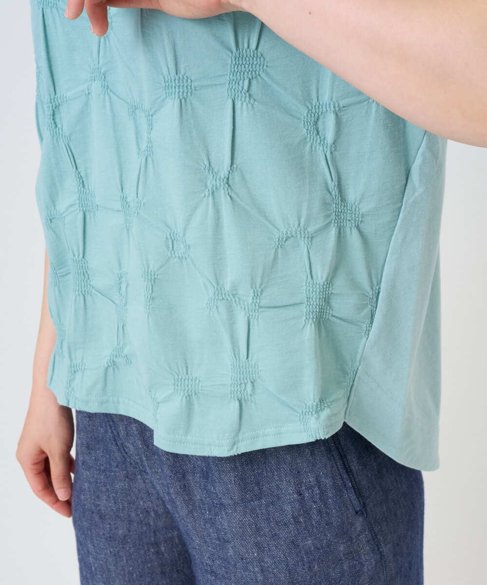 NGKGE47170 GIANNI LO GIUDICE(ジャンニ ロ ジュディチェ) [洗える・日本製]麻混シャーリングフレンチスリーブカットソー ライトブルー