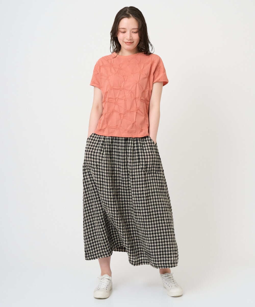 NGKGE47170 GIANNI LO GIUDICE(ジャンニ ロ ジュディチェ) [洗える・日本製]麻混シャーリングフレンチスリーブカットソー ライトブルー