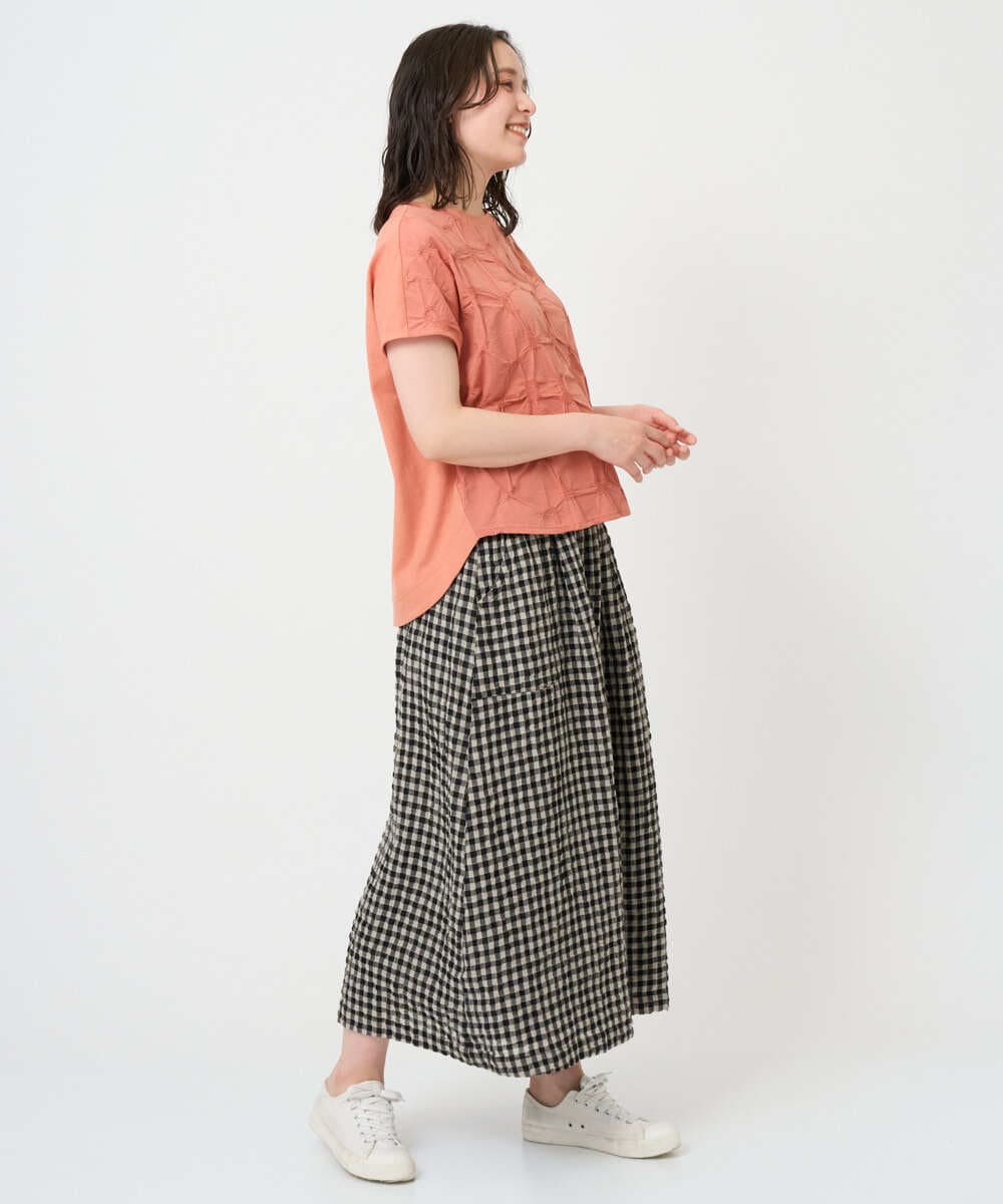 NGKGE47170 GIANNI LO GIUDICE(ジャンニ ロ ジュディチェ) [洗える・日本製]麻混シャーリングフレンチスリーブカットソー ライトブルー