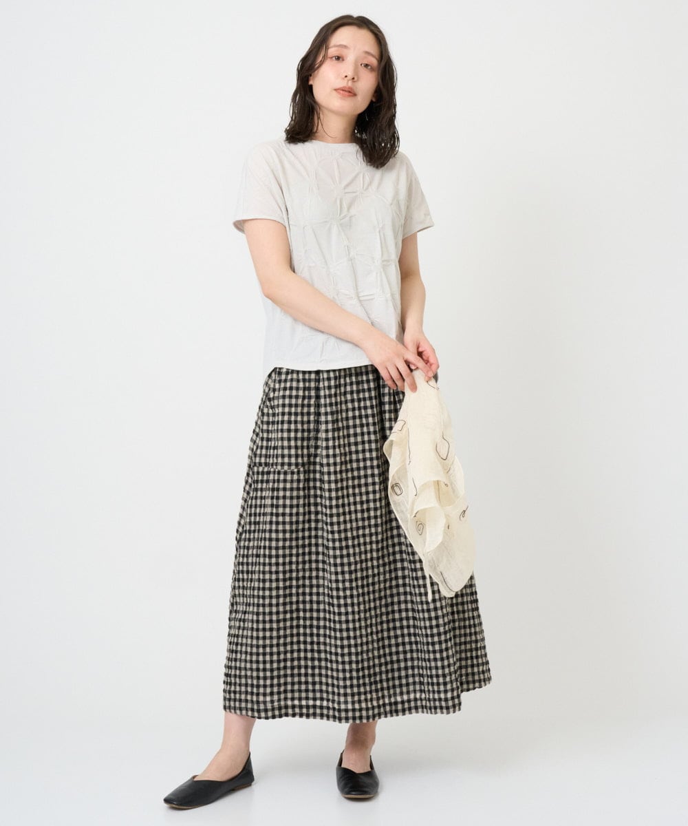 NGKGE47170 GIANNI LO GIUDICE(ジャンニ ロ ジュディチェ) [洗える・日本製]麻混シャーリングフレンチスリーブカットソー ライトブルー