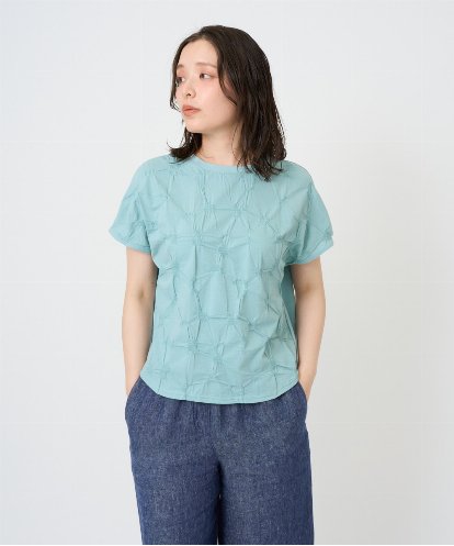 NGKGE47170 GIANNI LO GIUDICE [洗える・日本製]麻混シャーリングフレンチスリーブカットソー