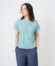 NGKGE47170 GIANNI LO GIUDICE(ジャンニ ロ ジュディチェ) [洗える・日本製]麻混シャーリングフレンチスリーブカットソー ライトブルー