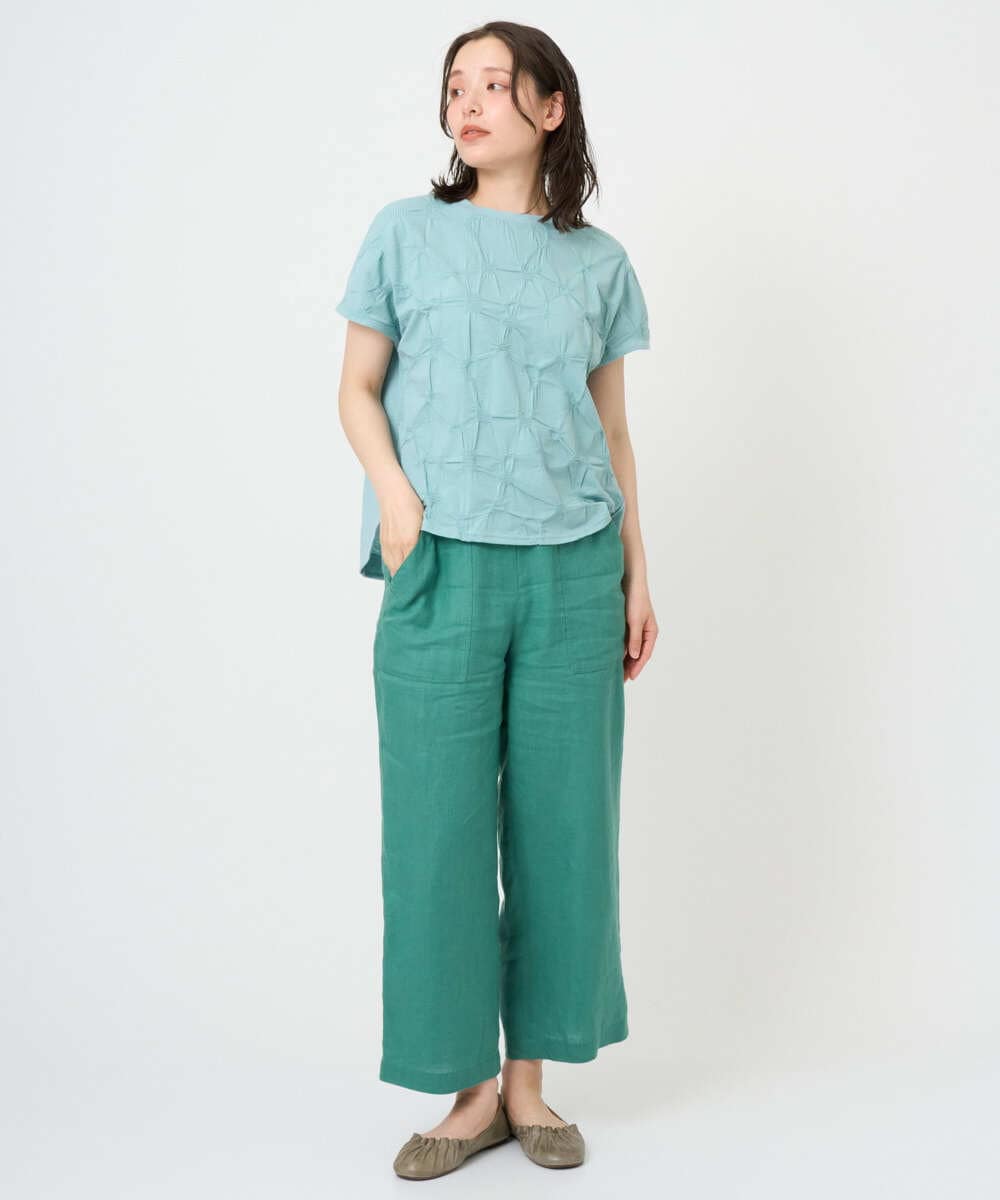 NGKGE47170 GIANNI LO GIUDICE(ジャンニ ロ ジュディチェ) [洗える・日本製]麻混シャーリングフレンチスリーブカットソー ライトブルー