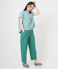 NGKGE47170 GIANNI LO GIUDICE(ジャンニ ロ ジュディチェ) [洗える・日本製]麻混シャーリングフレンチスリーブカットソー ライトブルー