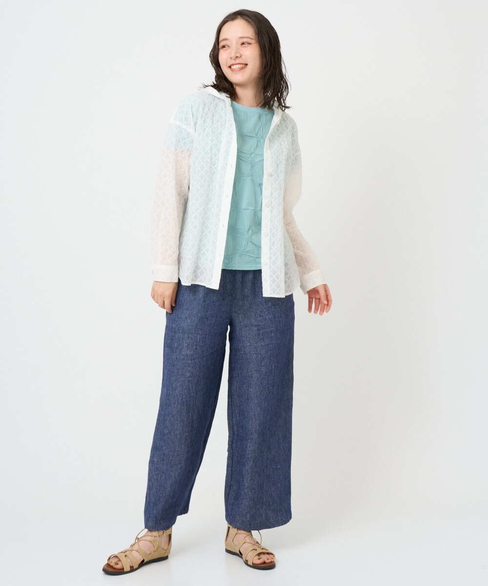 NGKGE47170 GIANNI LO GIUDICE(ジャンニ ロ ジュディチェ) [洗える・日本製]麻混シャーリングフレンチスリーブカットソー ライトブルー