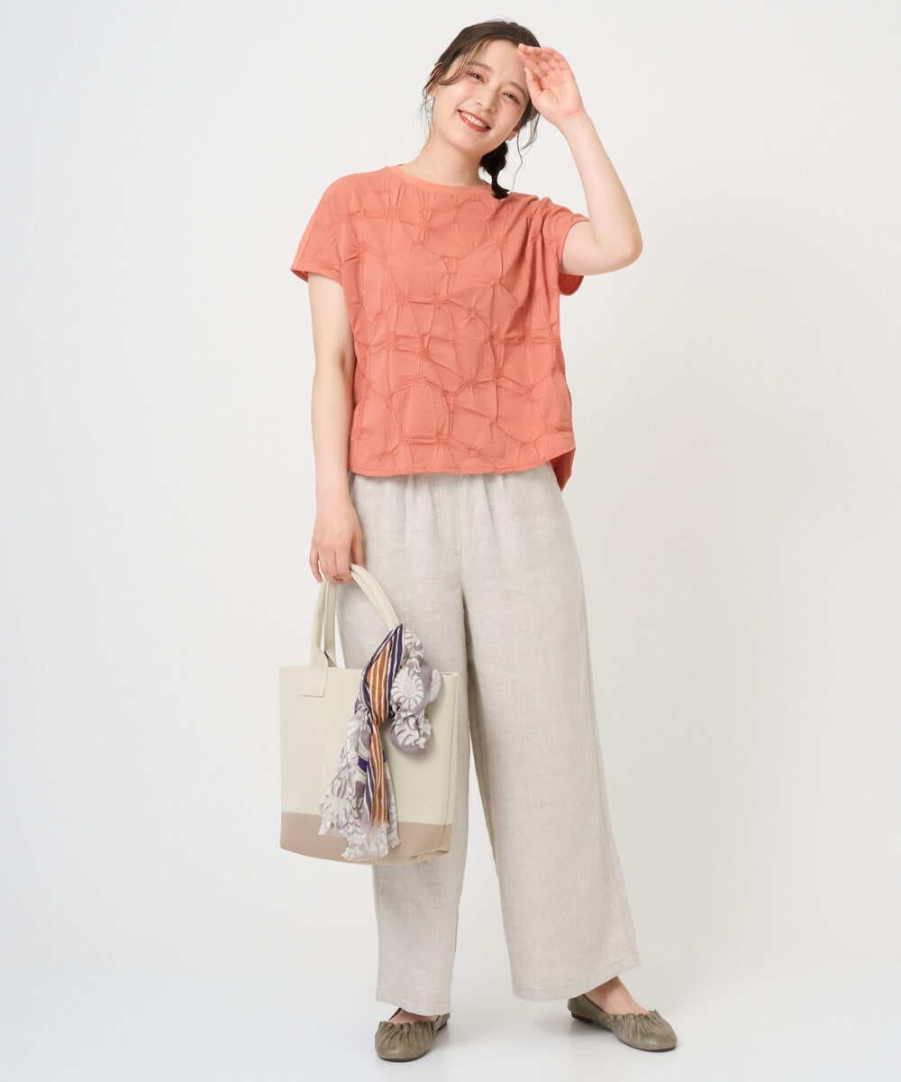 NGKGE47170 GIANNI LO GIUDICE(ジャンニ ロ ジュディチェ) [洗える・日本製]麻混シャーリングフレンチスリーブカットソー ライトブルー