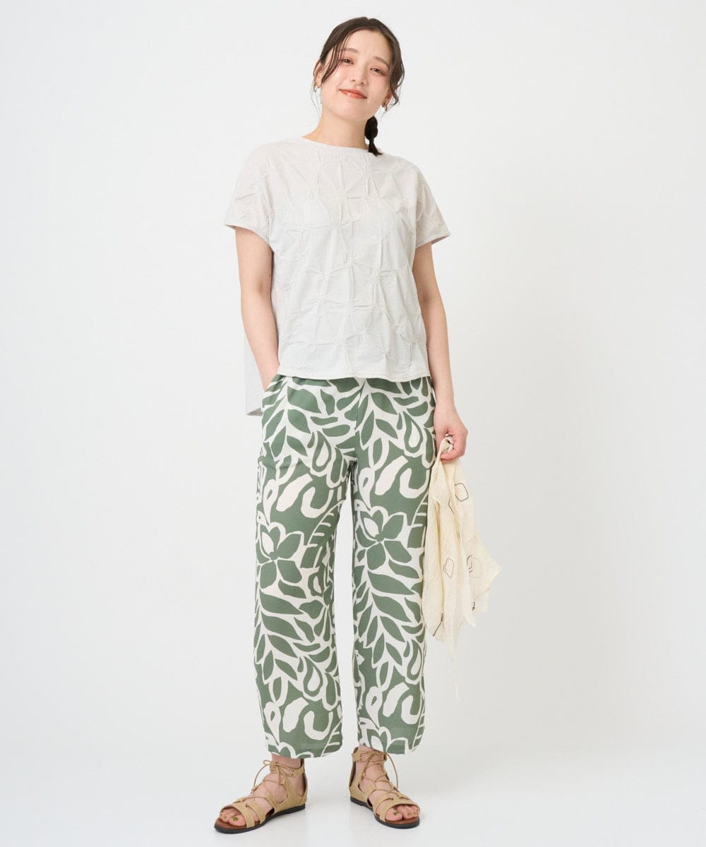 NGKGE47170 GIANNI LO GIUDICE(ジャンニ ロ ジュディチェ) [洗える・日本製]麻混シャーリングフレンチスリーブカットソー ライトブルー