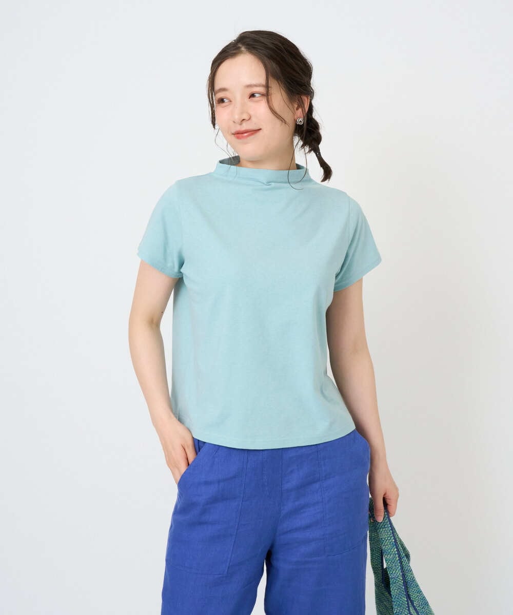 NGKGE48110 GIANNI LO GIUDICE(ジャンニ ロ ジュディチェ) [洗える・日本製]綿麻ボトルネック天竺カットソー ライトブルー