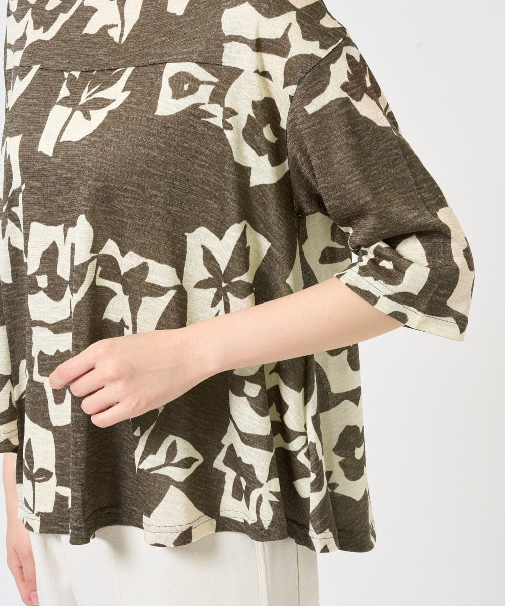 NGKGE50270 GIANNI LO GIUDICE(ジャンニ ロ ジュディチェ) [洗える・日本製]アイアスポップフラワープリントイレヘムカットソー カーキ