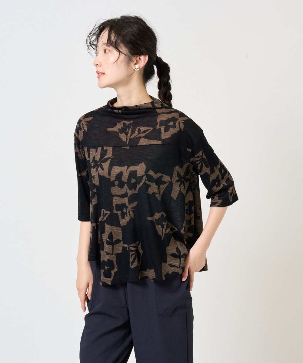 NGKGE50270 GIANNI LO GIUDICE(ジャンニ ロ ジュディチェ) [洗える・日本製]アイアスポップフラワープリントイレヘムカットソー カーキ