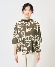 NGKGE50270 GIANNI LO GIUDICE(ジャンニ ロ ジュディチェ) [洗える・日本製]アイアスポップフラワープリントイレヘムカットソー カーキ