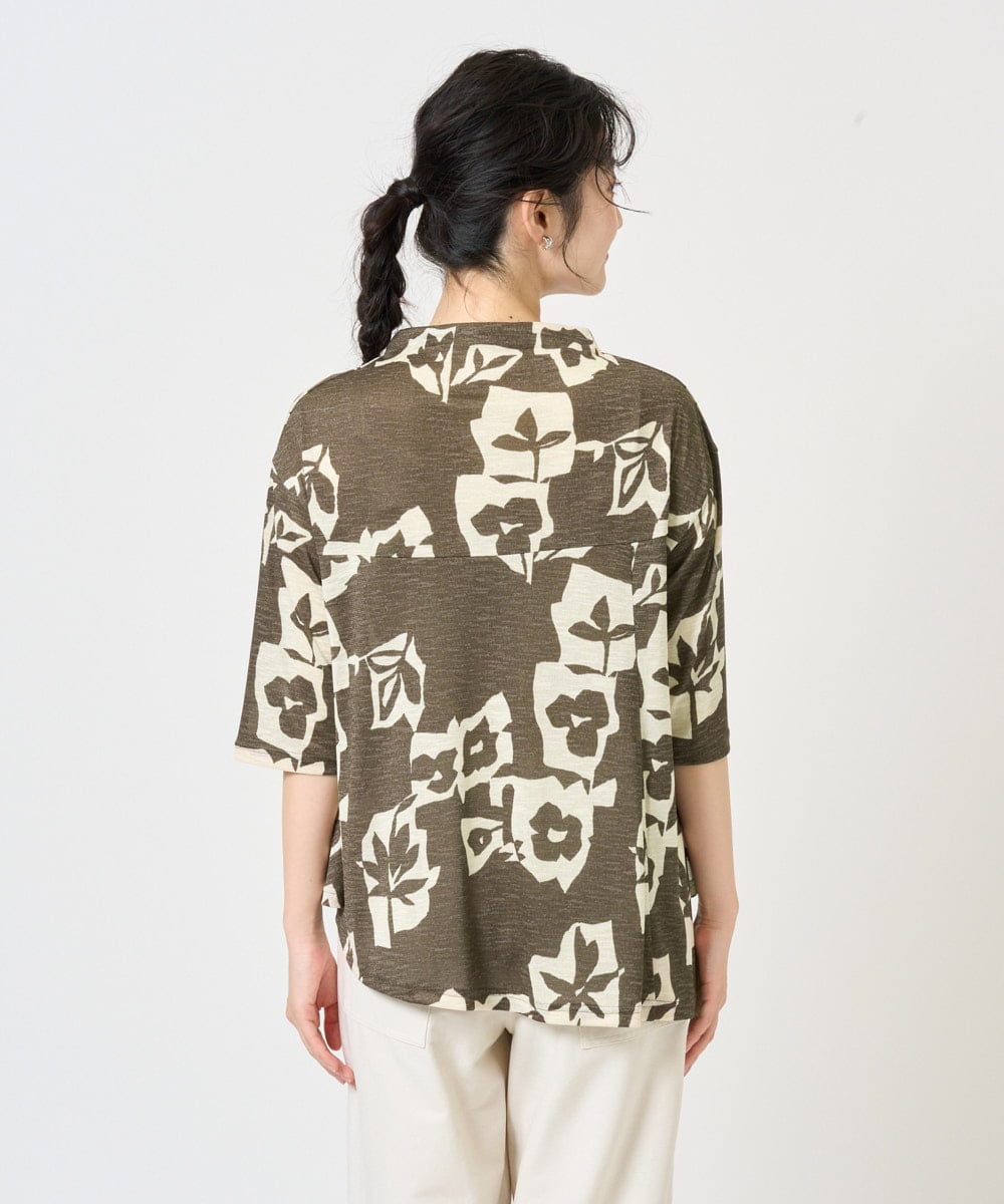 NGKGE50270 GIANNI LO GIUDICE(ジャンニ ロ ジュディチェ) [洗える・日本製]アイアスポップフラワープリントイレヘムカットソー カーキ