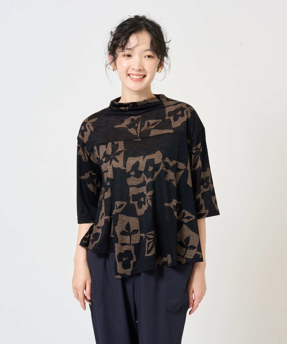 NGKGE50270 GIANNI LO GIUDICE(ジャンニ ロ ジュディチェ) [洗える・日本製]アイアスポップフラワープリントイレヘムカットソー ネイビー